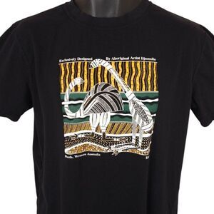 Vintage Aboriginal Australian Art T Shirt Mens Size Small Black 90s Y2K Djumulla